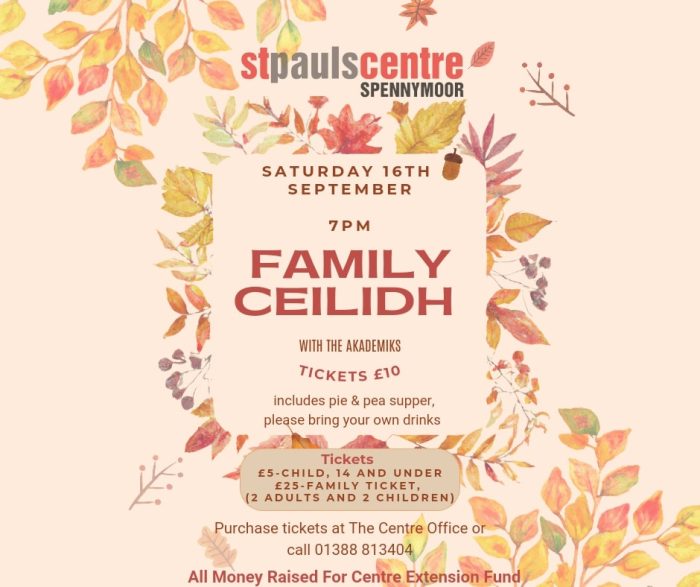 Poster advertising family Ceilidh at St Pauls Centre Spennymoor