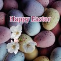 Photo of chocolate eggs with message "Happy Easter"