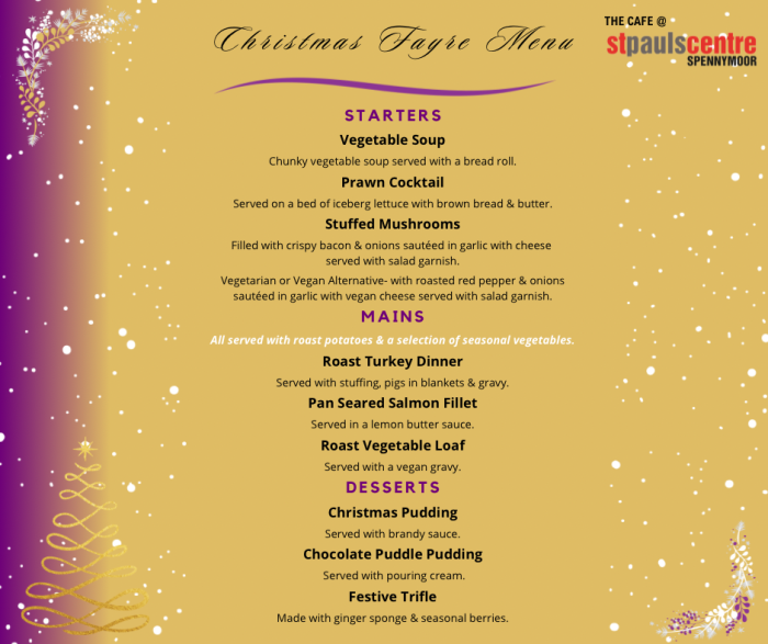 Christmas Fayre Menu